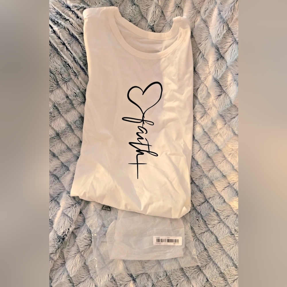 White T-Shirt with Heart and Faith Design
